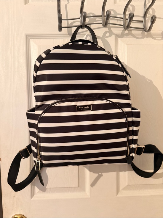 kate spade Black and White Striped Backpack with Gold Accents main image 8